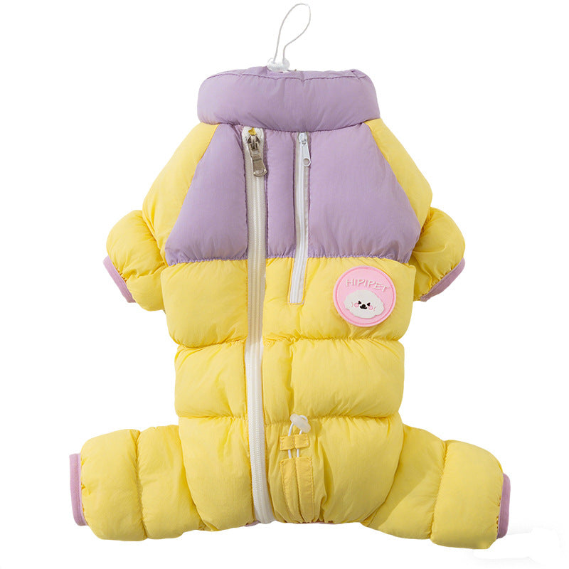 HKM-7301309 Cozy Color-Blocked Puffer Jacket for Small Dogs and Cats - Warm Cotton-Padded Winter Jumpsuit