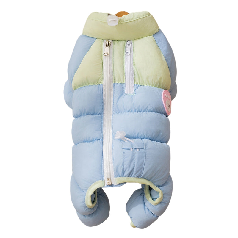 HKM-7301309 Cozy Color-Blocked Puffer Jacket for Small Dogs and Cats - Warm Cotton-Padded Winter Jumpsuit