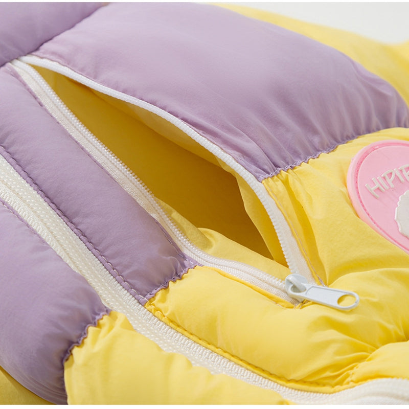 HKM-7301309 Cozy Color-Blocked Puffer Jacket for Small Dogs and Cats - Warm Cotton-Padded Winter Jumpsuit