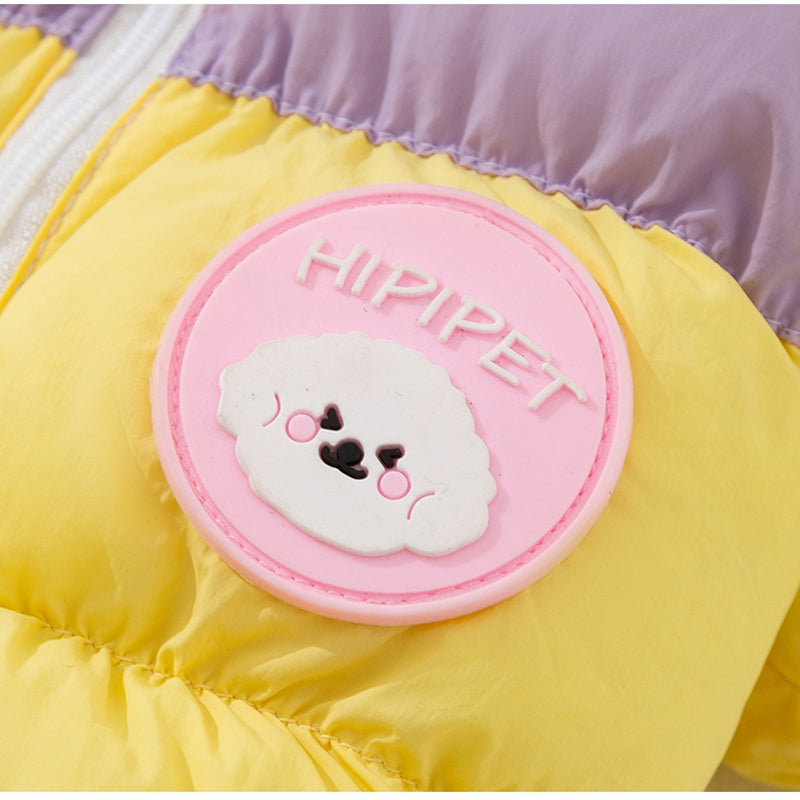 HKM-7301309 Cozy Color-Blocked Puffer Jacket for Small Dogs and Cats - Warm Cotton-Padded Winter Jumpsuit