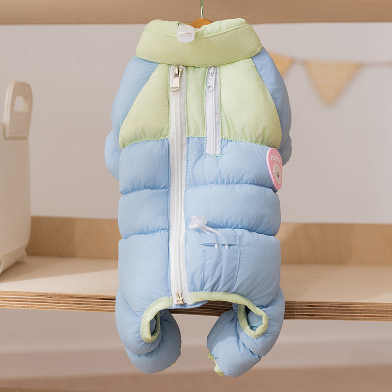 HKM-7301309 Cozy Color-Blocked Puffer Jacket for Small Dogs and Cats - Warm Cotton-Padded Winter Jumpsuit