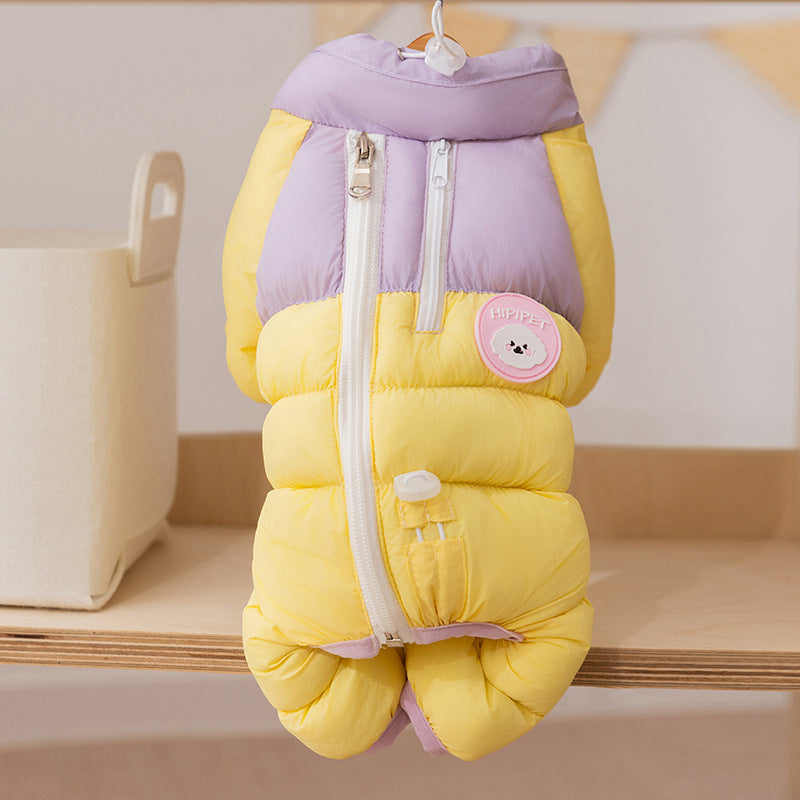 HKM-7301309 Cozy Color-Blocked Puffer Jacket for Small Dogs and Cats - Warm Cotton-Padded Winter Jumpsuit
