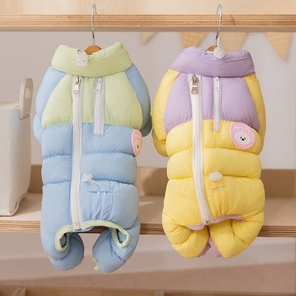HKM-7301309 Cozy Color-Blocked Puffer Jacket for Small Dogs and Cats - Warm Cotton-Padded Winter Jumpsuit
