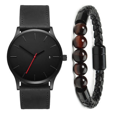 HKM-730259 Casual Men's Quartz Watch with Large Dial and Leather Strap