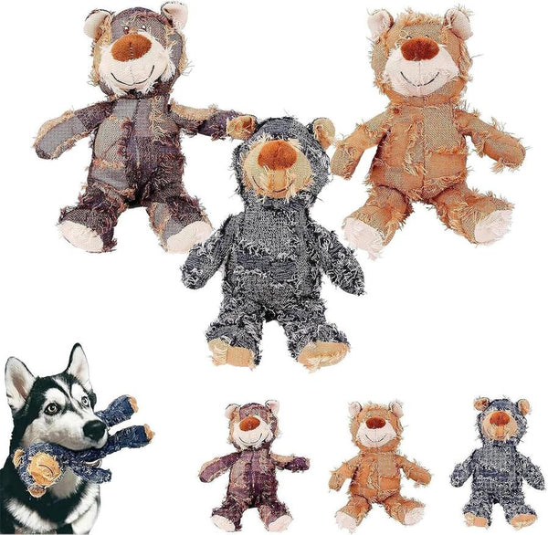 HKM-730259 Indestructible Bear Dog Toy, Durable Squeaky Plush for Heavy Chewers, Interactive Chew Toy Promoting Dental Health