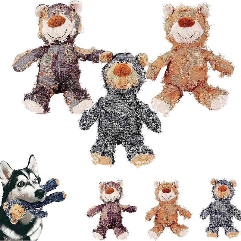 HKM-730259 Indestructible Bear Dog Toy, Durable Squeaky Plush for Heavy Chewers, Interactive Chew Toy Promoting Dental Health