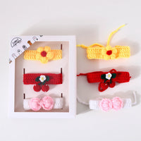 HKM-7304509 Hand Knitted Wool Cherry Flower Bow Adjustable Pet Collar for Cats and Dogs