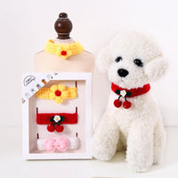 HKM-7304509 Hand Knitted Wool Cherry Flower Bow Adjustable Pet Collar for Cats and Dogs