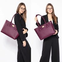 HKM-730451 Elegant Leather Tote Bag for 15.6-Inch Laptops - Versatile Work and Shopping Handbag for Women