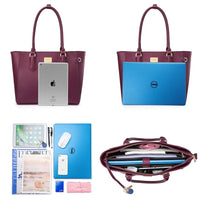 HKM-730451 Elegant Leather Tote Bag for 15.6-Inch Laptops - Versatile Work and Shopping Handbag for Women