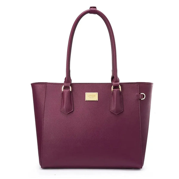 HKM-730451 Elegant Leather Tote Bag for 15.6-Inch Laptops - Versatile Work and Shopping Handbag for Women