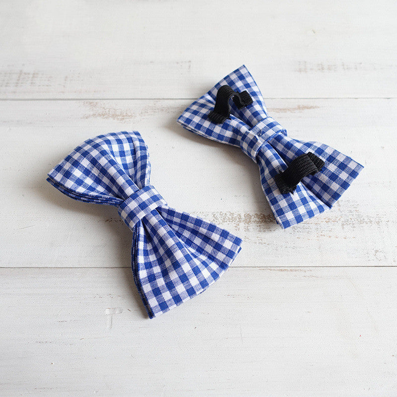 HKM-7304765 Blue Checkered Dog Bowtie - Polyester Pet Accessory (UBT-046)