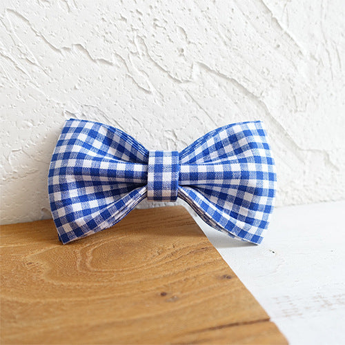 HKM-7304765 Blue Checkered Dog Bowtie - Polyester Pet Accessory (UBT-046)