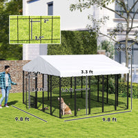 HKM-7306173 Spacious Welded Wire Outdoor Dog Kennel with Adjustable Feeding Bowls and Lockable Gate