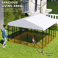 HKM-7306173 Spacious Welded Wire Outdoor Dog Kennel with Adjustable Feeding Bowls and Lockable Gate
