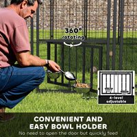HKM-7306173 Spacious Welded Wire Outdoor Dog Kennel with Adjustable Feeding Bowls and Lockable Gate
