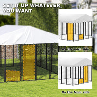 HKM-7306173 Spacious Welded Wire Outdoor Dog Kennel with Adjustable Feeding Bowls and Lockable Gate