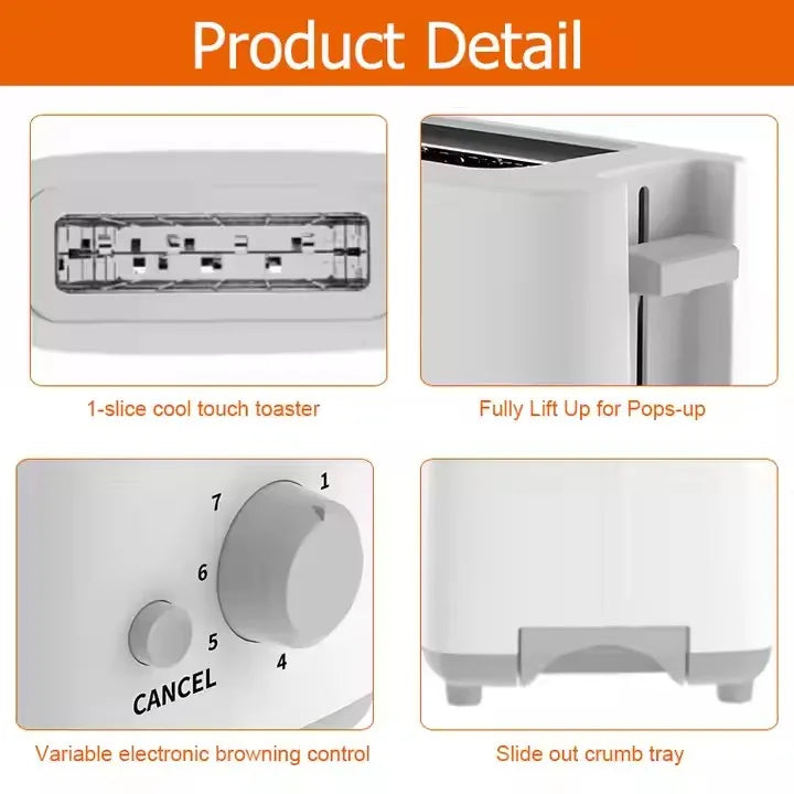 HKM-730643 500W Modern One-Slice Toaster - Compact Design for Effortless Breakfasts