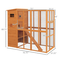 HKM-7306557 Extra Large Wooden Outdoor Catio with Four Stories, Ramps, and Windows for Cats