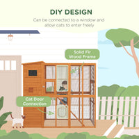 HKM-7306557 Extra Large Wooden Outdoor Catio with Four Stories, Ramps, and Windows for Cats