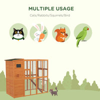 HKM-7306557 Extra Large Wooden Outdoor Catio with Four Stories, Ramps, and Windows for Cats