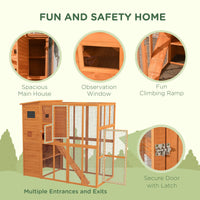 HKM-7306557 Extra Large Wooden Outdoor Catio with Four Stories, Ramps, and Windows for Cats