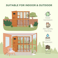HKM-7306557 Extra Large Wooden Outdoor Catio with Four Stories, Ramps, and Windows for Cats