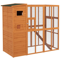 HKM-7306557 Extra Large Wooden Outdoor Catio with Four Stories, Ramps, and Windows for Cats