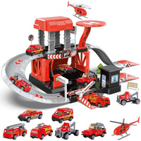 HKM-730707 Fire Station Playset with Fire Truck and Garage Track for Kids