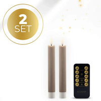 HKM-730707 Taupe 3D Flame LED Taper Candle - D2.2 x H18 cm, Realistic Flickering Light