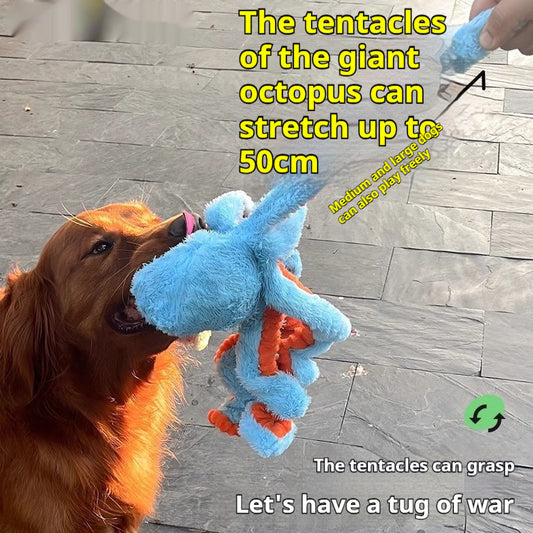 HKM-7307325 Interactive Plush Pull Toy for Medium to Large Dogs - Orange or Blue Octopus Design