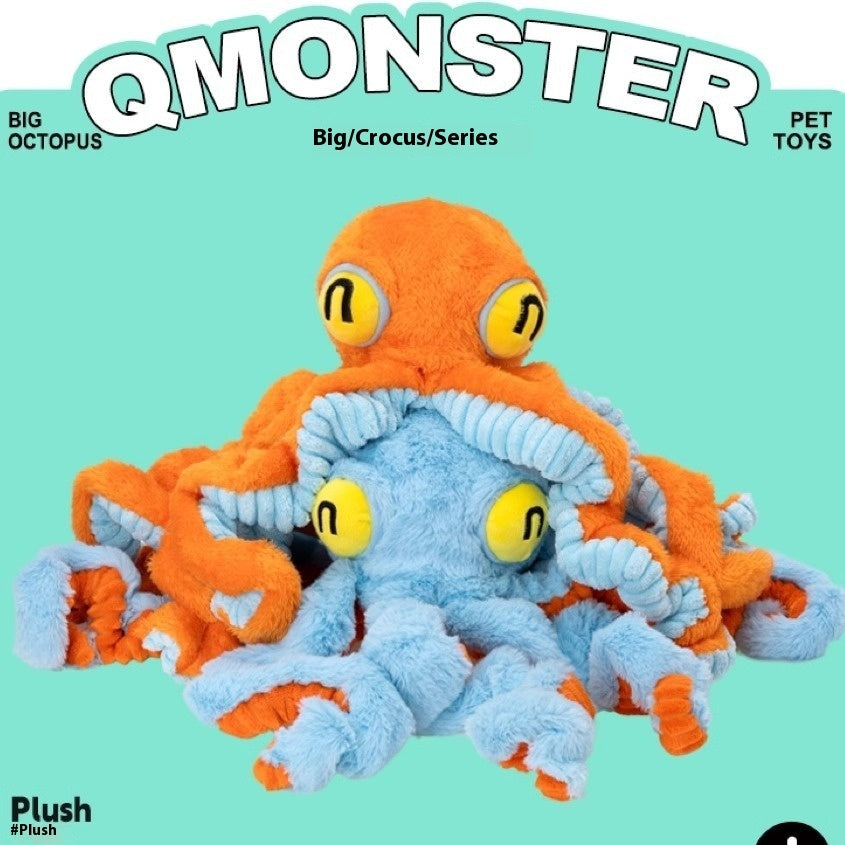 HKM-7307325 Interactive Plush Pull Toy for Medium to Large Dogs - Orange or Blue Octopus Design