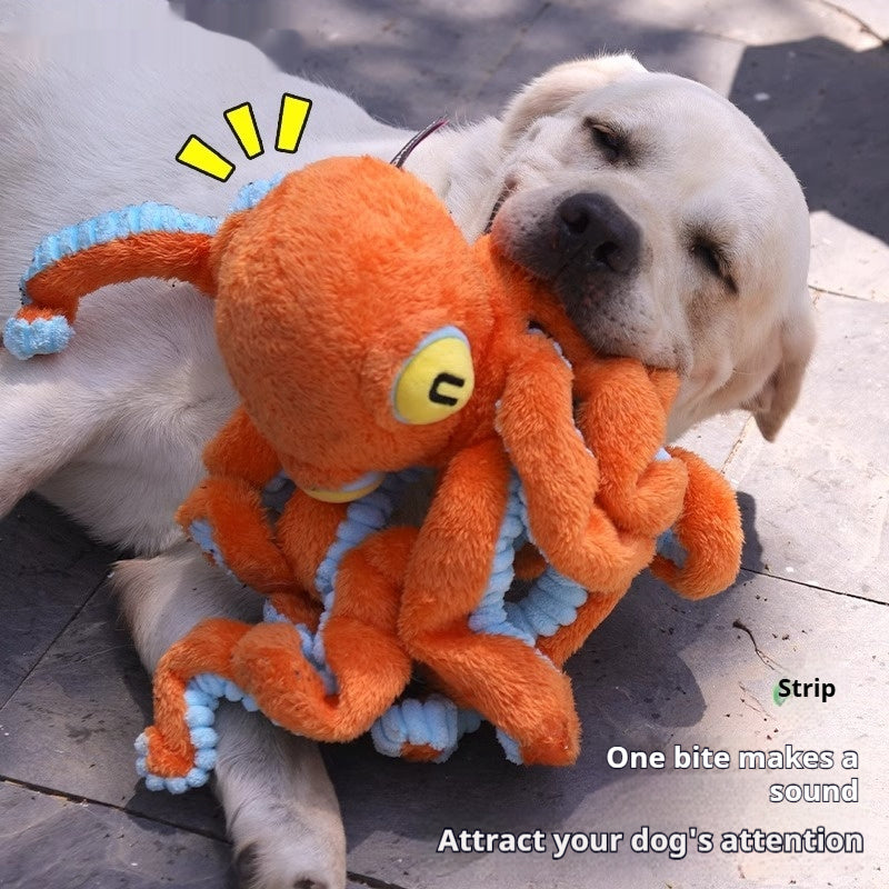 HKM-7307325 Interactive Plush Pull Toy for Medium to Large Dogs - Orange or Blue Octopus Design