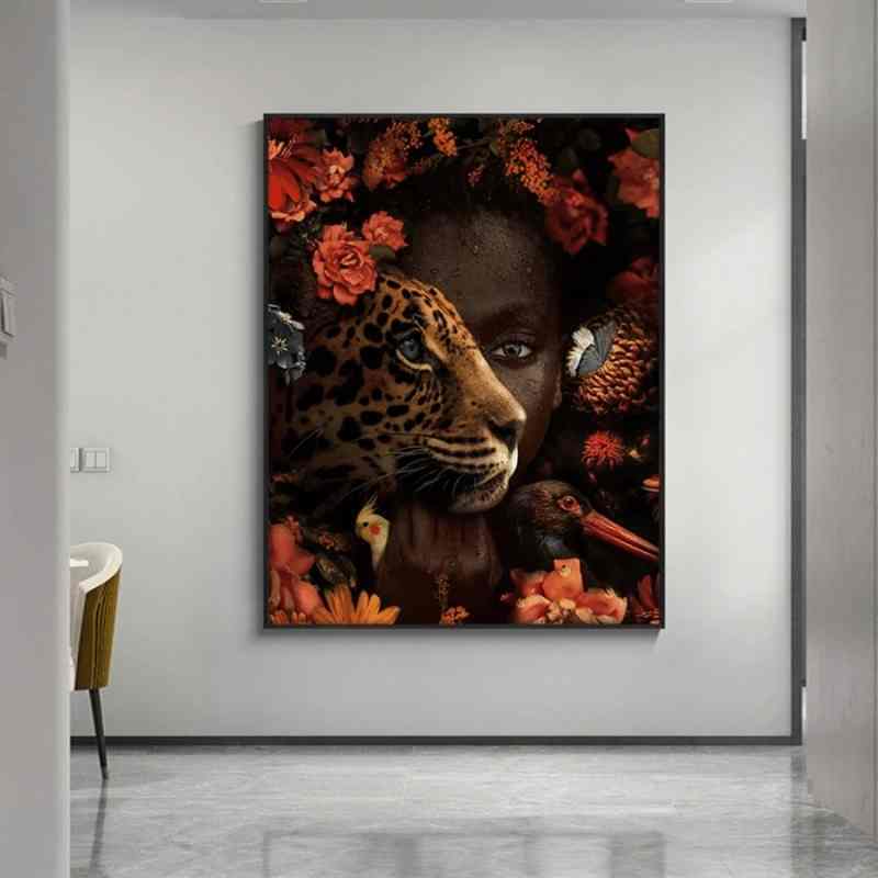 HKM-730899 African Women Leopard Print Canvas Art Poster