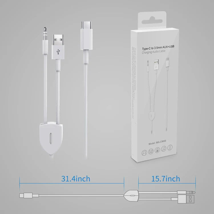 HKM-730899 Type-C to 3.5mm Audio and Charging Splitter Cable for Samsung, LG, Google, and iPad to Car Audio & Headphones