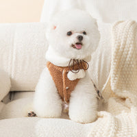 HKM-7309885 Cute Bear Dress for Dogs with Scarf – Cashmere and Fleece Material, Available in Brown and Beige, Multiple Sizes