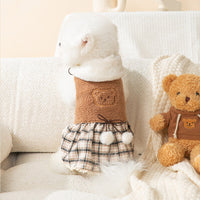 HKM-7309885 Cute Bear Dress for Dogs with Scarf – Cashmere and Fleece Material, Available in Brown and Beige, Multiple Sizes