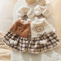 HKM-7309885 Cute Bear Dress for Dogs with Scarf – Cashmere and Fleece Material, Available in Brown and Beige, Multiple Sizes