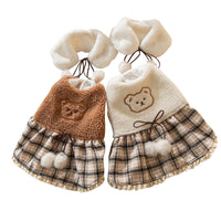 HKM-7309885 Cute Bear Dress for Dogs with Scarf – Cashmere and Fleece Material, Available in Brown and Beige, Multiple Sizes