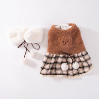 HKM-7309885 Cute Bear Dress for Dogs with Scarf – Cashmere and Fleece Material, Available in Brown and Beige, Multiple Sizes