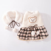 HKM-7309885 Cute Bear Dress for Dogs with Scarf – Cashmere and Fleece Material, Available in Brown and Beige, Multiple Sizes
