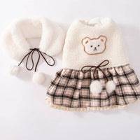 HKM-7309885 Cute Bear Dress for Dogs with Scarf – Cashmere and Fleece Material, Available in Brown and Beige, Multiple Sizes