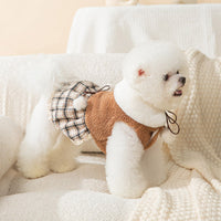 HKM-7309885 Cute Bear Dress for Dogs with Scarf – Cashmere and Fleece Material, Available in Brown and Beige, Multiple Sizes