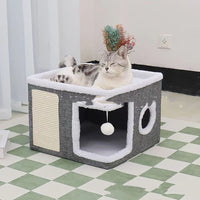 HKM-7312317 Double-Layer Foldable Cat Nest Villa - Dark Gray Pet Bed for Cozy Comfort