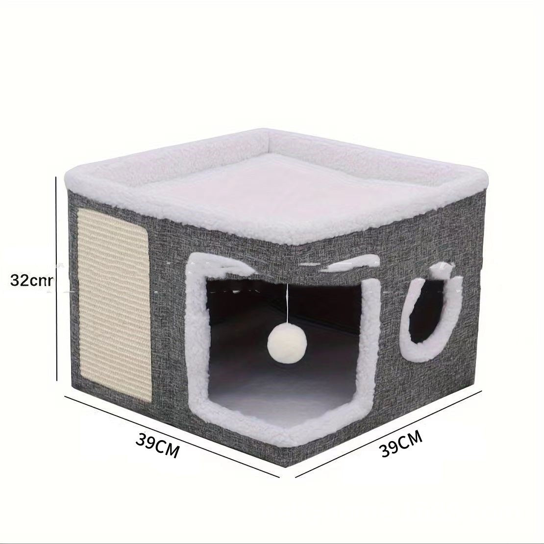HKM-7312317 Double-Layer Foldable Cat Nest Villa - Dark Gray Pet Bed for Cozy Comfort