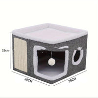 HKM-7312317 Double-Layer Foldable Cat Nest Villa - Dark Gray Pet Bed for Cozy Comfort