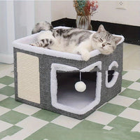 HKM-7312317 Double-Layer Foldable Cat Nest Villa - Dark Gray Pet Bed for Cozy Comfort