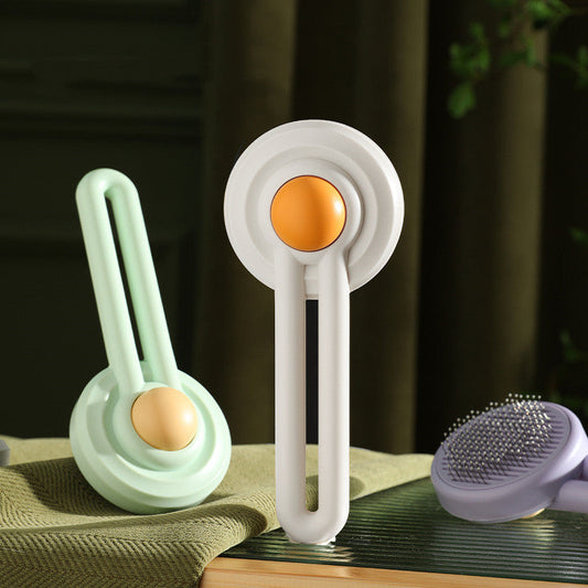 HKM-7313853 Cat Knot Comb with Egg Yolk Design ¨C ABS & Stainless Steel, 25*11.5*6CM, Available in White, Taro Purple, Mint Green, Champagne Yellow