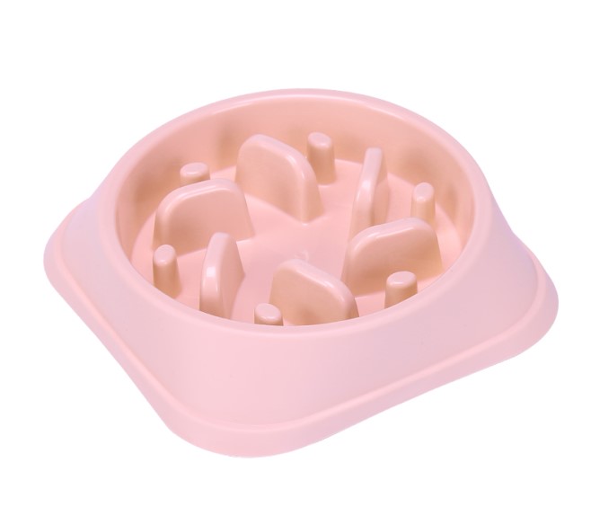 HKM-7314237 Anti-Choking Slow Feed Pet Bowl for Food and Water - Durable, Easy-to-Clean PP Material in Pink, Green, and Blue