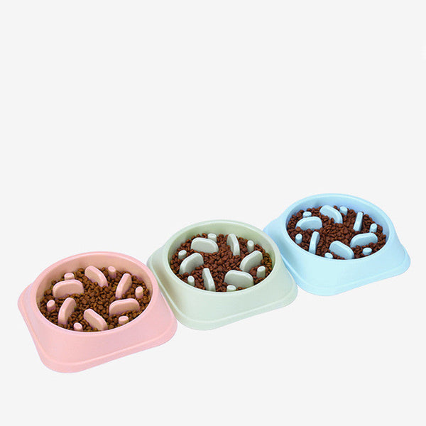 HKM-7314237 Anti-Choking Slow Feed Pet Bowl for Food and Water - Durable, Easy-to-Clean PP Material in Pink, Green, and Blue